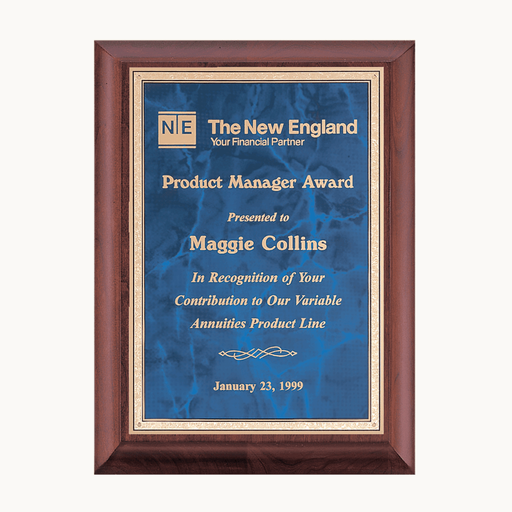 Hand - Rubbed Cherry Award Plaques with Marbleized Plates - Sapphire (Blue)