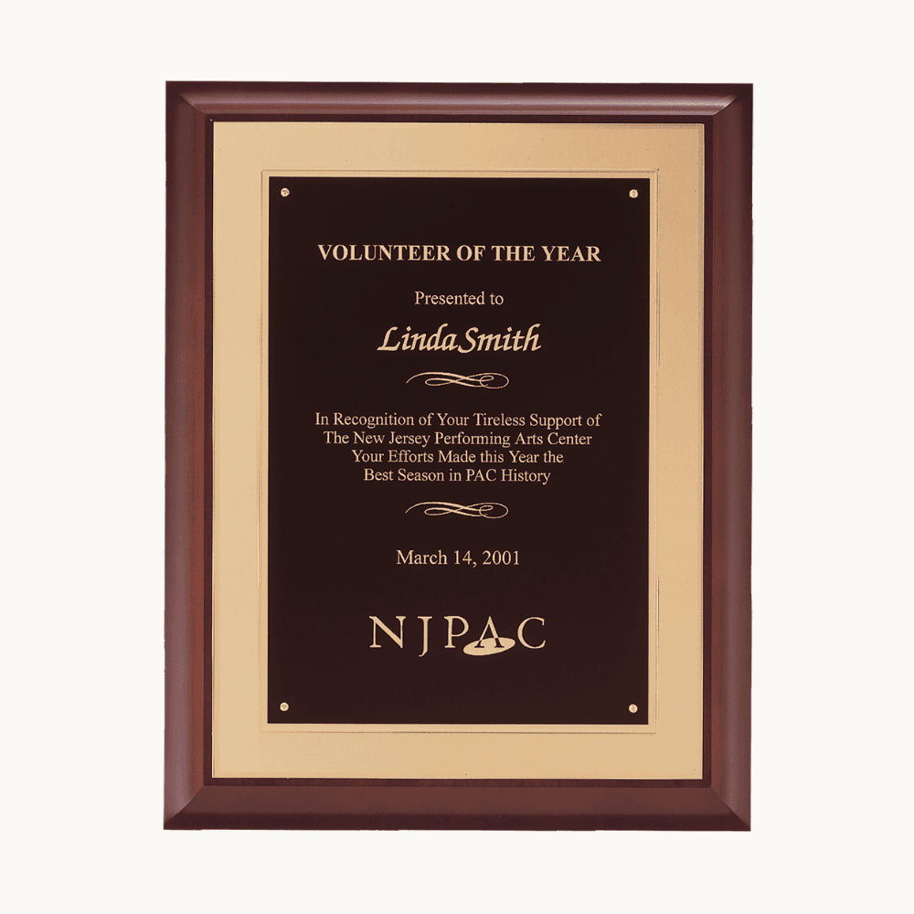 Hand - Rubbed Cherry Framed Award Plaque with Gold Borders - Solid Black