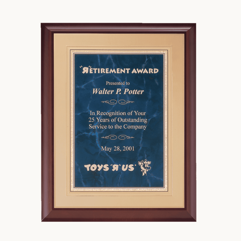 Hand - Rubbed Cherry Framed Award Plaque with Gold Borders - Sapphire