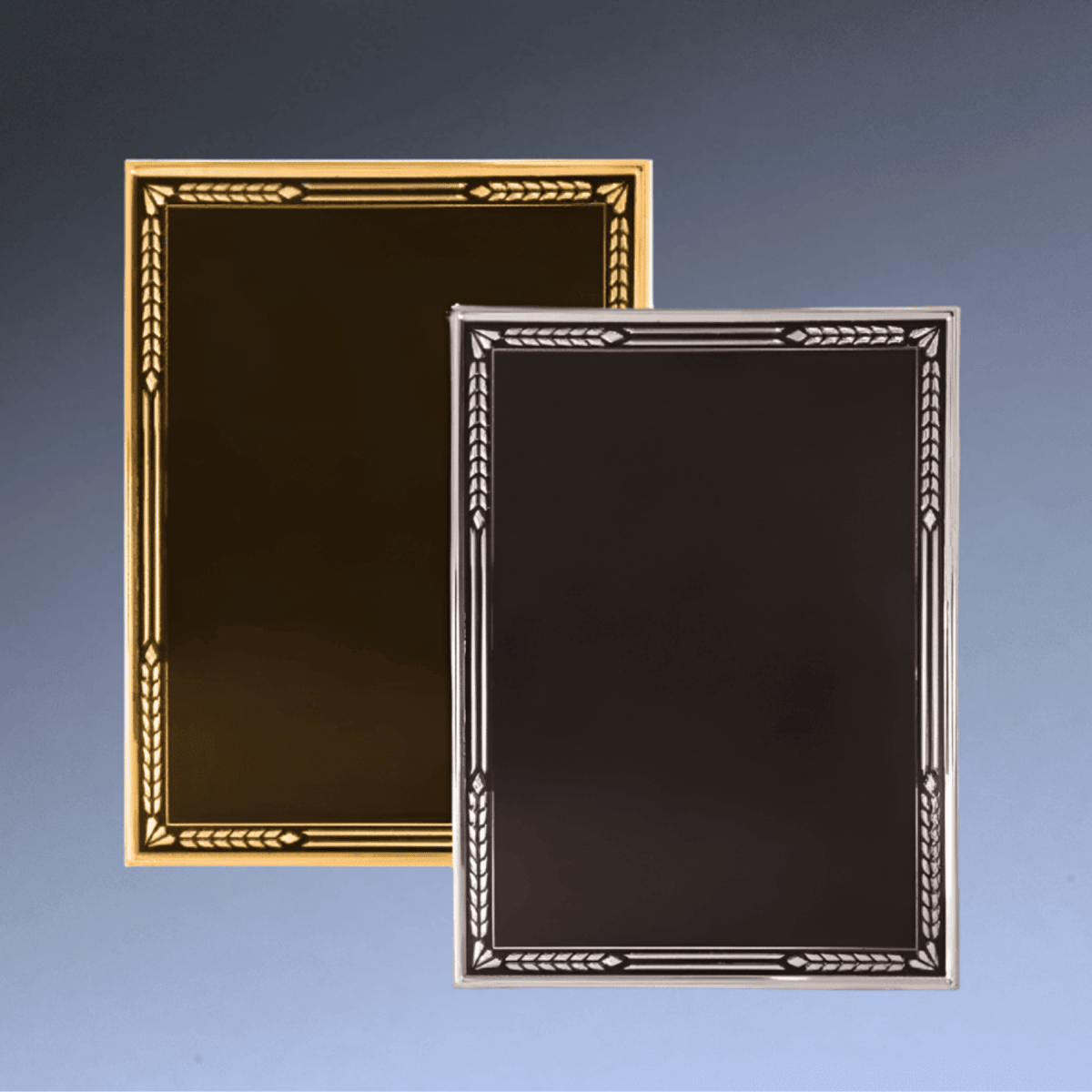 Hi - Relief Aluminum Plaque Plates with Silver or Gold Accents - Black/Gold