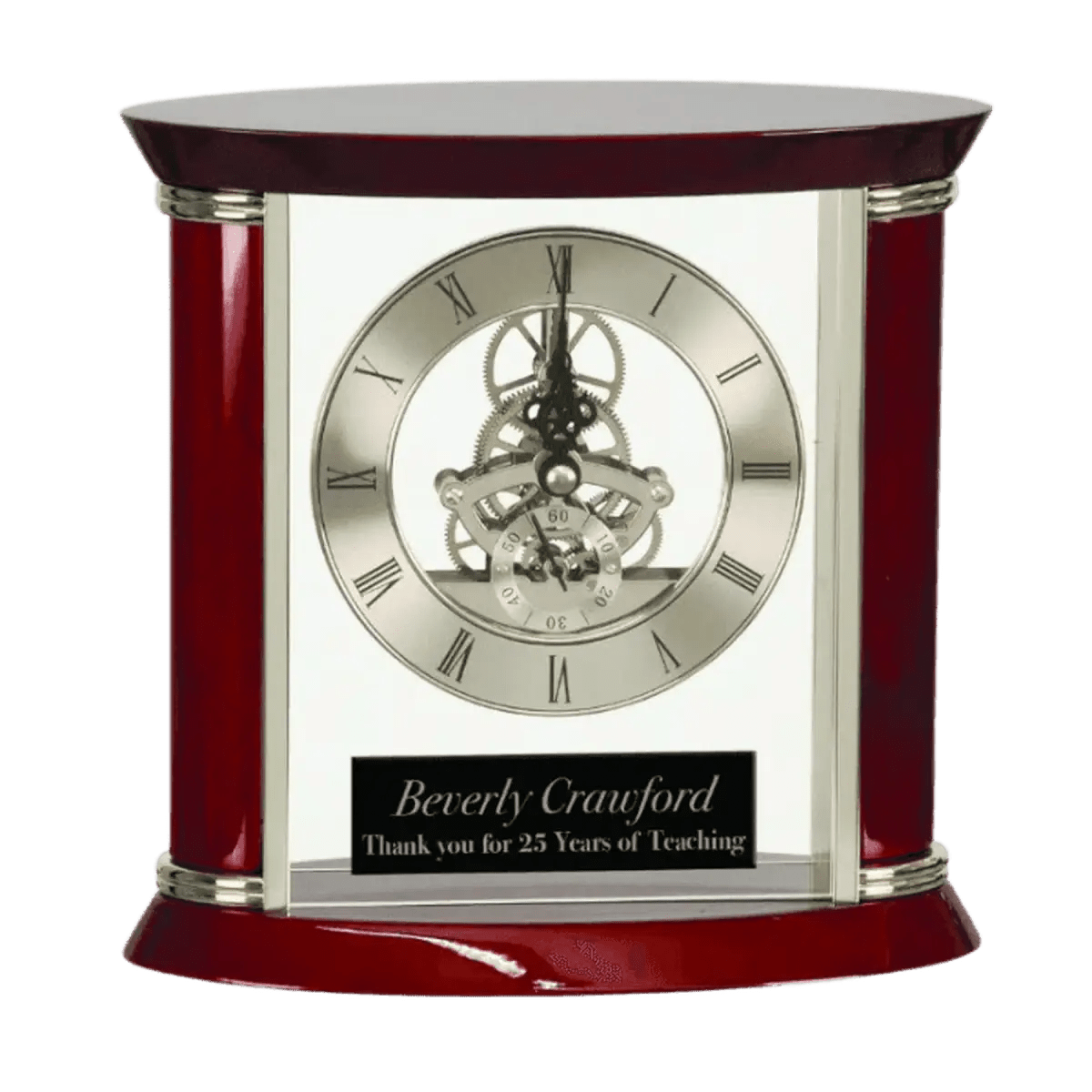 High Gloss Desk and Mantle Clocks with Custom Engraving - Executive Clock with Square Top (Rosewood Piano Finish)