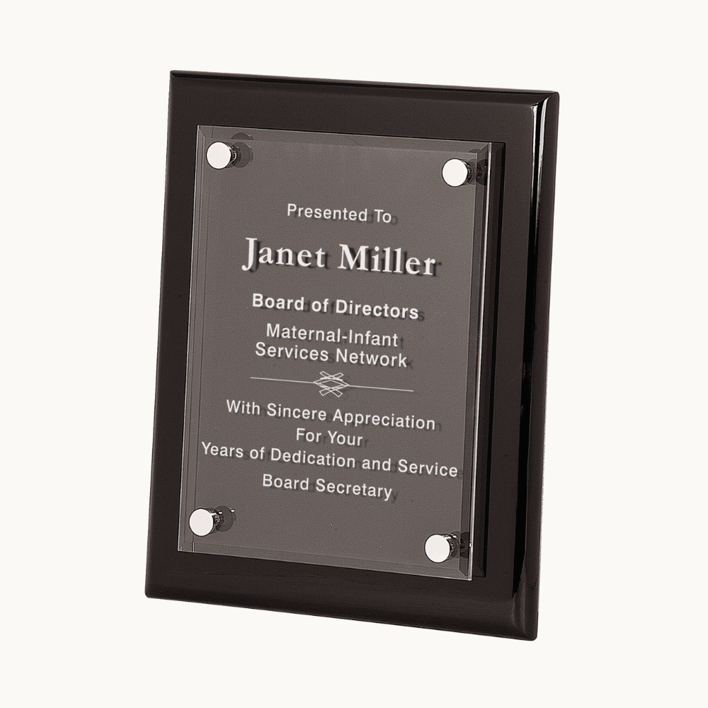 High Gloss Piano Finish Floating Acrylic Award Plaques - Black Piano Finish