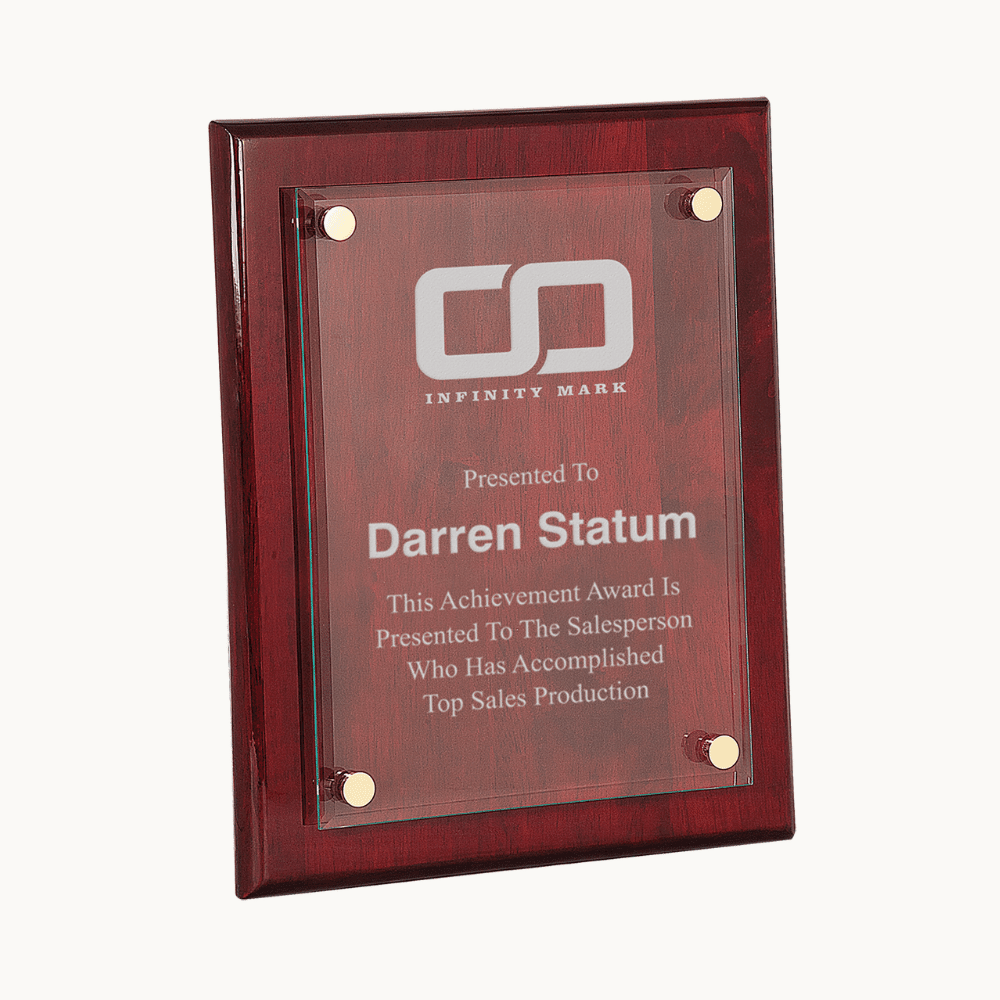 High Gloss Piano Finished Floating Jade Glass Award Plaques - Rosewood Piano Finish