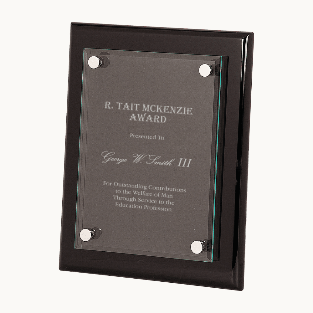 High Gloss Piano Finished Floating Jade Glass Award Plaques - Black Piano Finish
