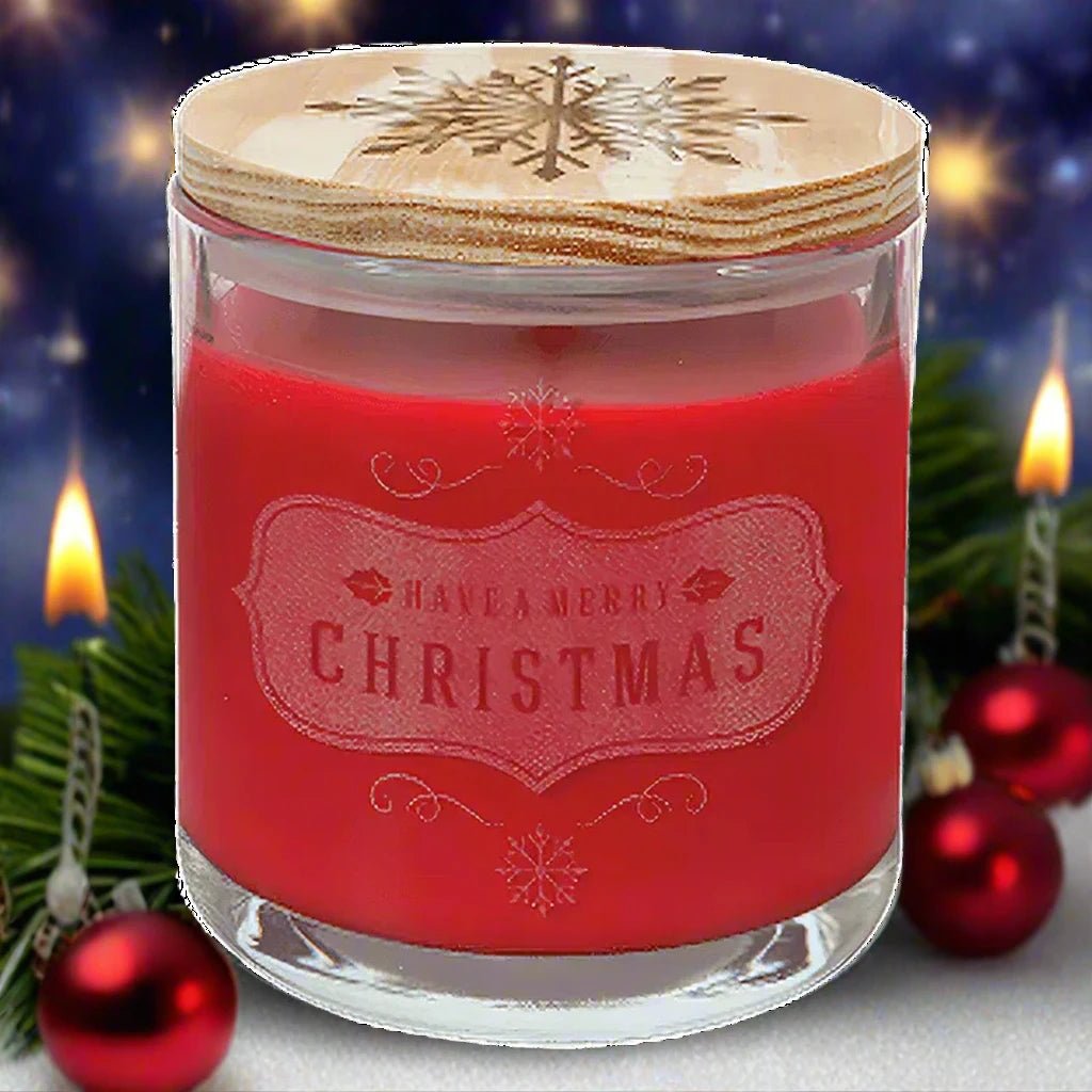 Holiday Candles in a Glass Holder with Wood Lid - LightForce Laser Engraving, LLC