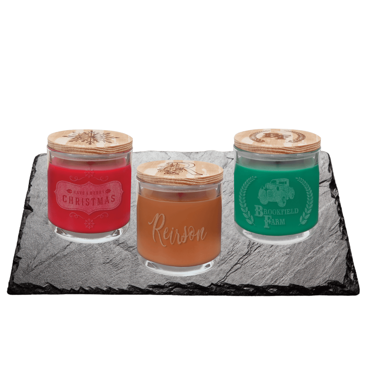 Holiday Candles in a Glass Holder with Wood Lid - LightForce Laser Engraving, LLC