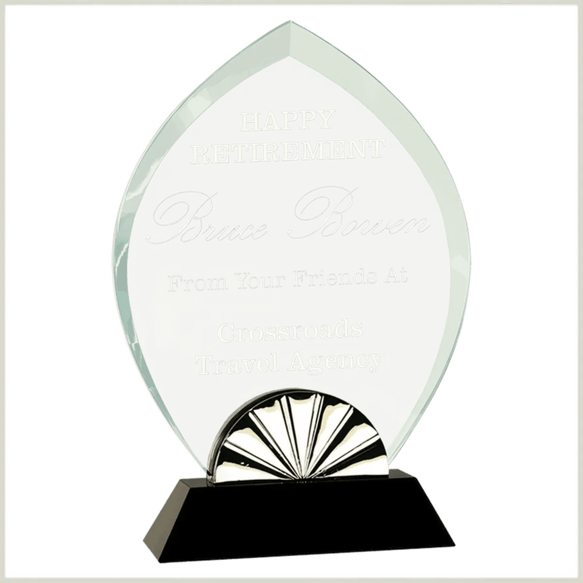 Horizon Glass Awards with Silver Accents and Custom Engraving - Oval