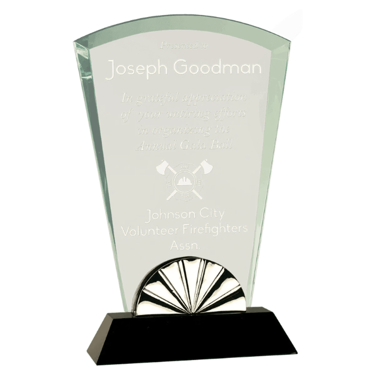 Horizon Glass Awards with Silver Accents and Custom Engraving - Oval