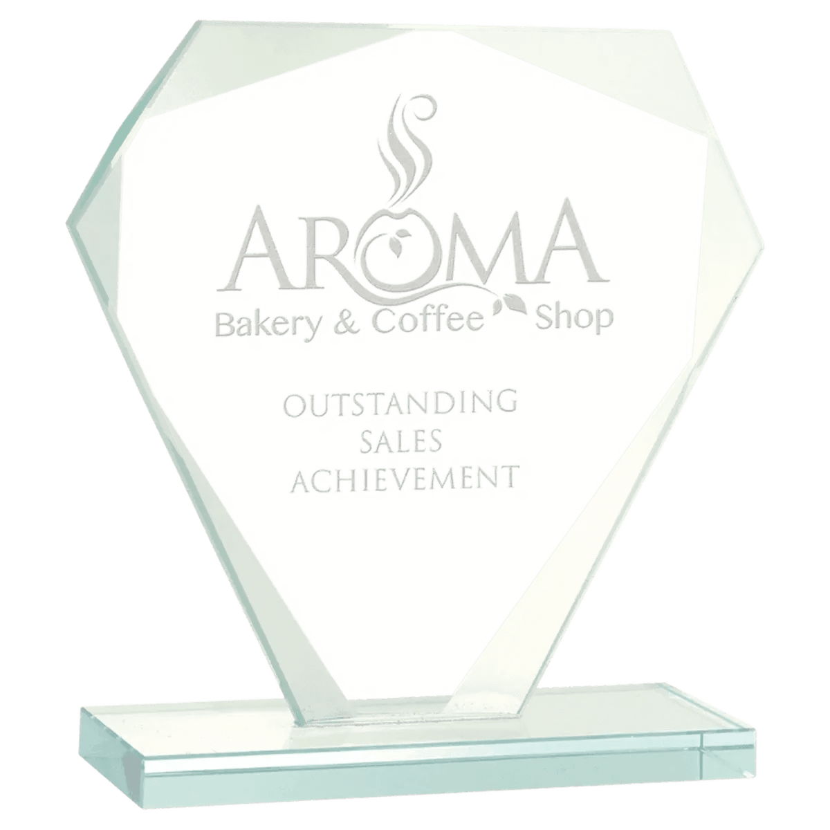 Jade Glass Awards with Beveled Edges and Frosted Etching - Diamond