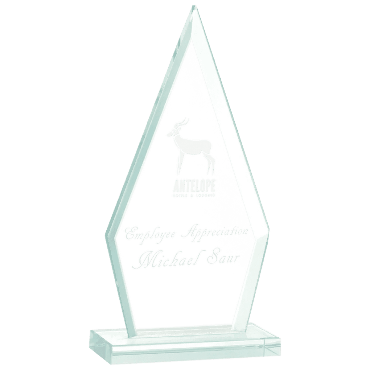 Jade Glass Awards with Beveled Edges and Frosted Etching - Diamond