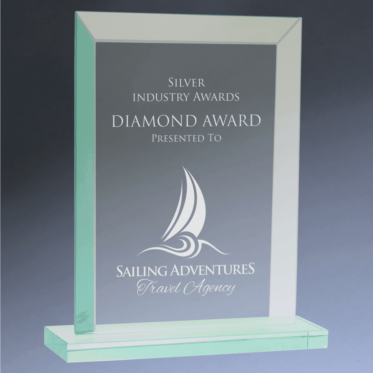 Jade Glass Awards with Beveled Edges and Frosted Etching - Rectangle