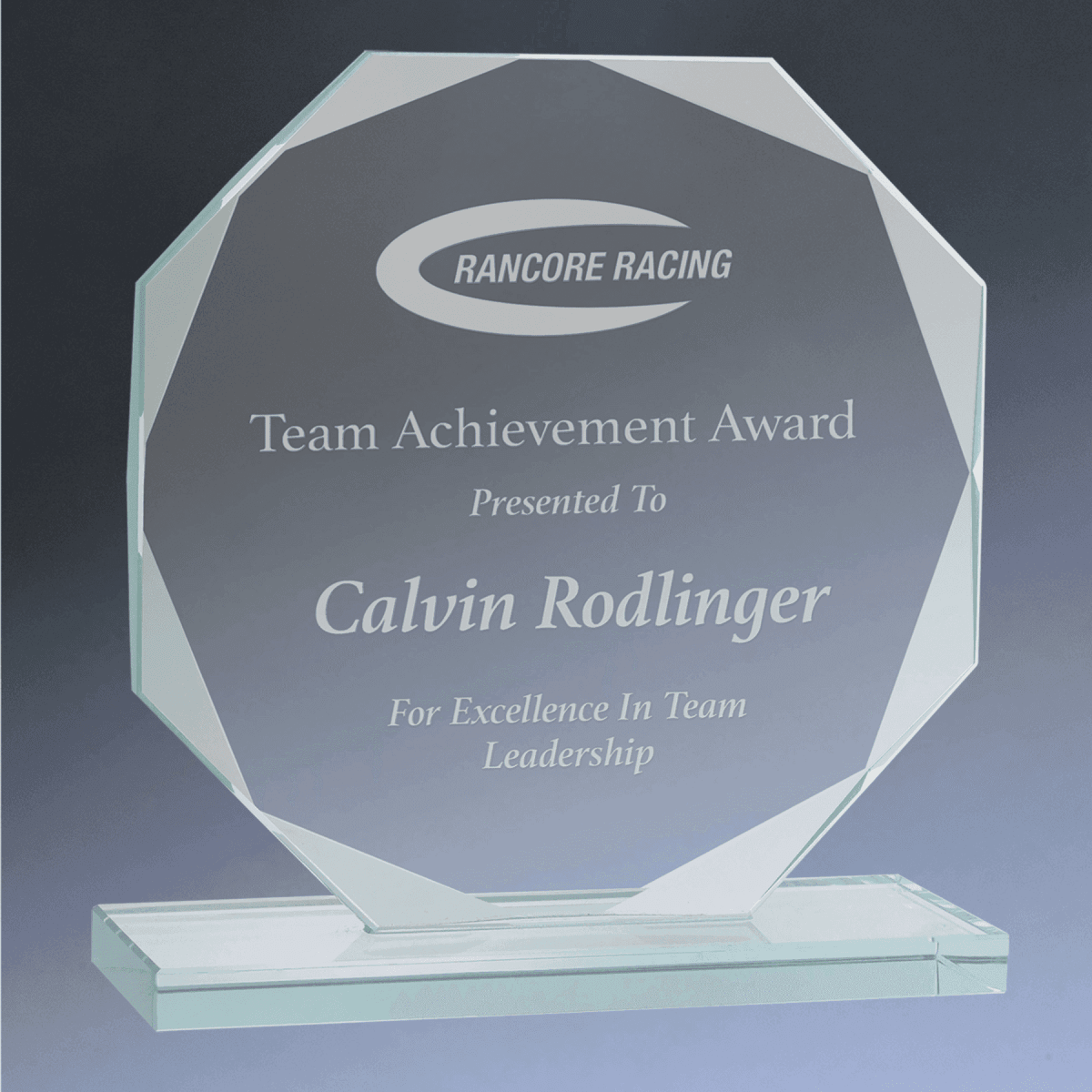 Jade Glass Awards with Beveled Edges and Frosted Etching - Octagon