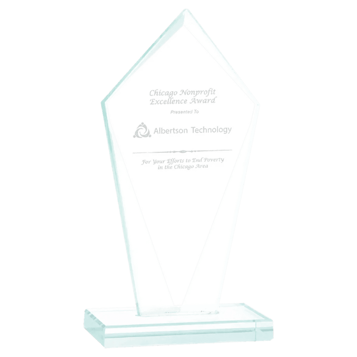 Jade Glass Awards with Beveled Edges and Frosted Etching - Diamond