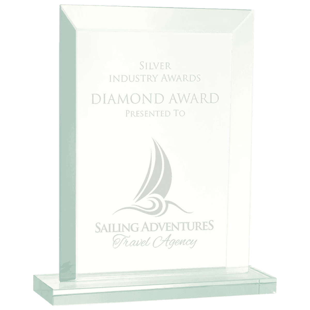 Jade Glass Awards with Beveled Edges and Frosted Etching - Diamond