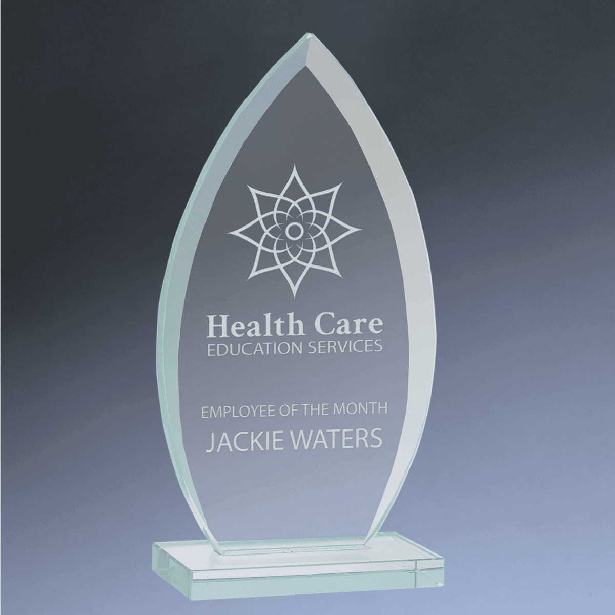 Jade Glass Awards with Beveled Edges and Frosted Etching - Oval