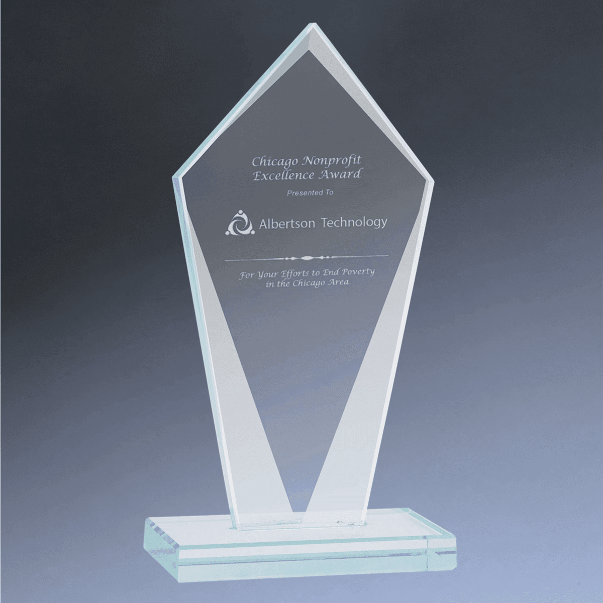 Jade Glass Awards with Beveled Edges and Frosted Etching - Diamond