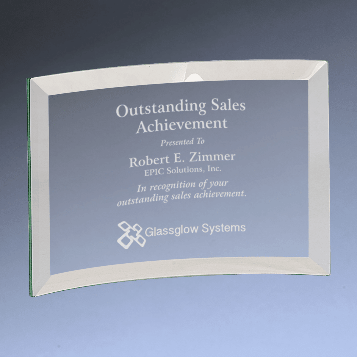 Jade Glass Crescent Awards and Desk Displays - 6" x 4" x 1/4"