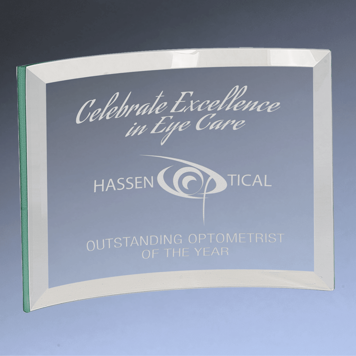 Jade Glass Crescent Awards with Beveled Edges - 8" x 6" x 3/8"