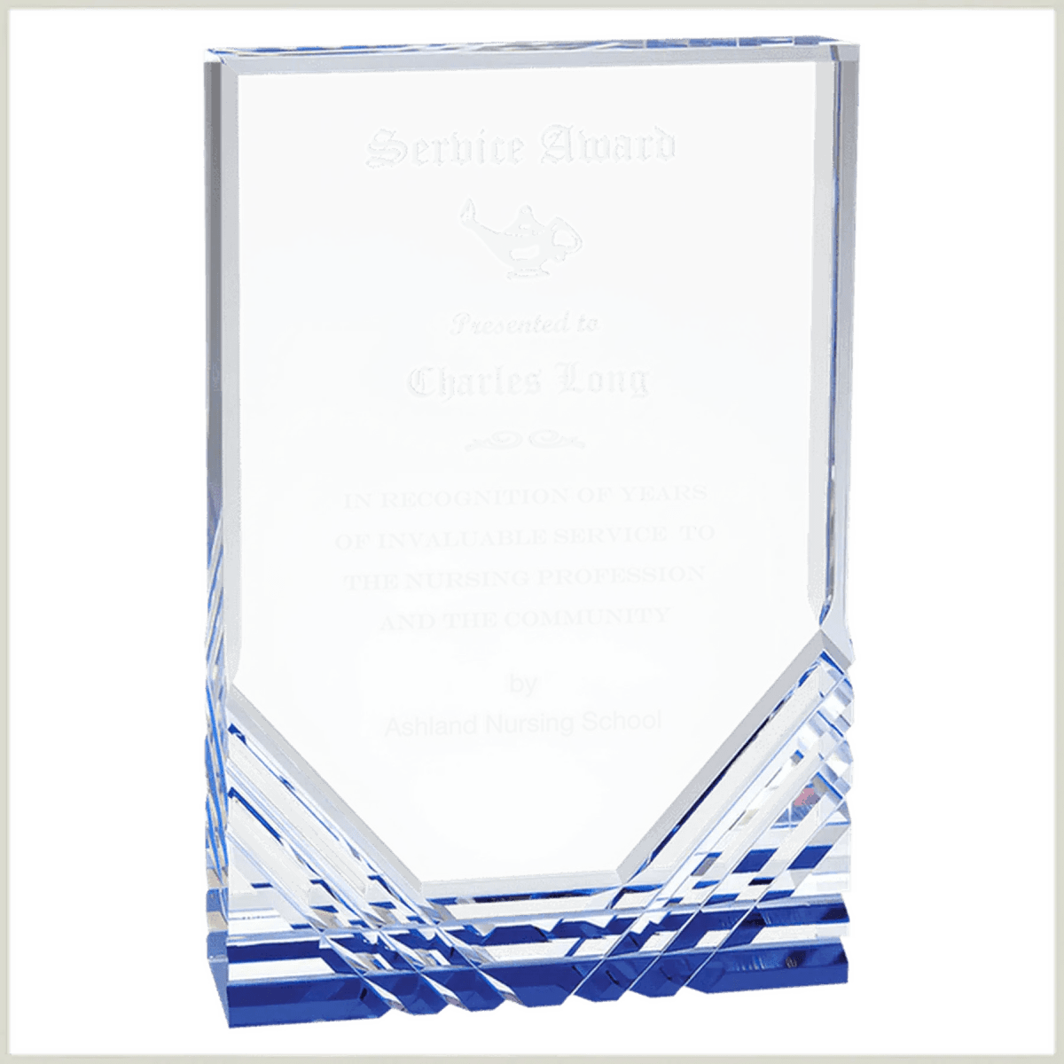 Jewel Mirage Acrylic Award – Custom Engraved with Blue or Gold Accents - Blue