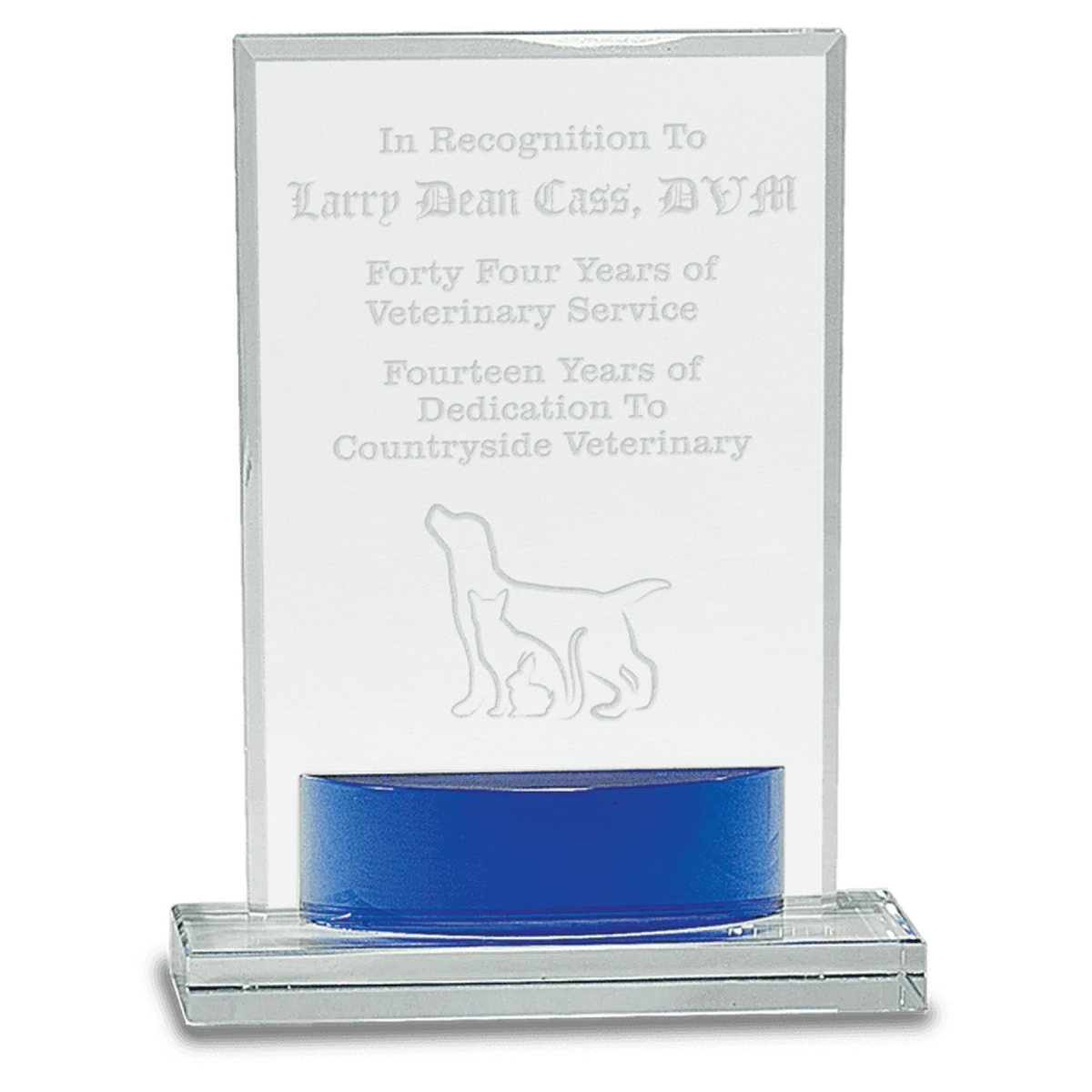 Large Crystal Rectangle with Blue Accents - LightForce Laser Engraving, LLC