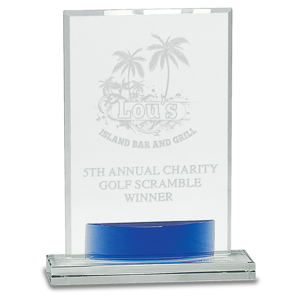 Large Crystal Rectangle with Blue Accents - LightForce Laser Engraving, LLC