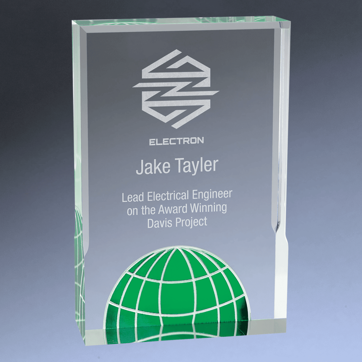 Laser Etched Acrylic Globe Award with Blue or Green Globe - Green