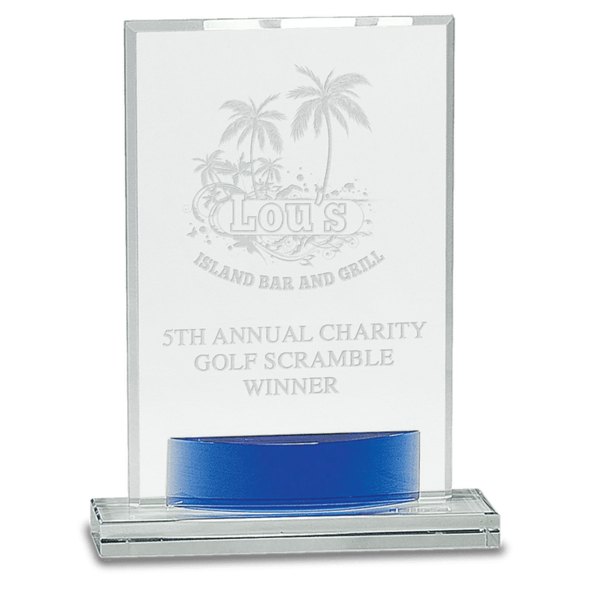 Laser Etched Crystal Awards with Blue Crystal Accents - Rectangle Crystal