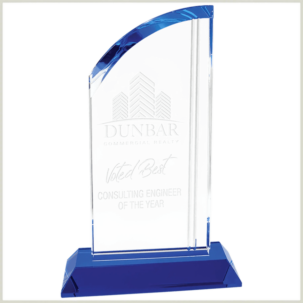 Laser Etched Crystal Awards with Blue Crystal Accents - Rectangle Crystal