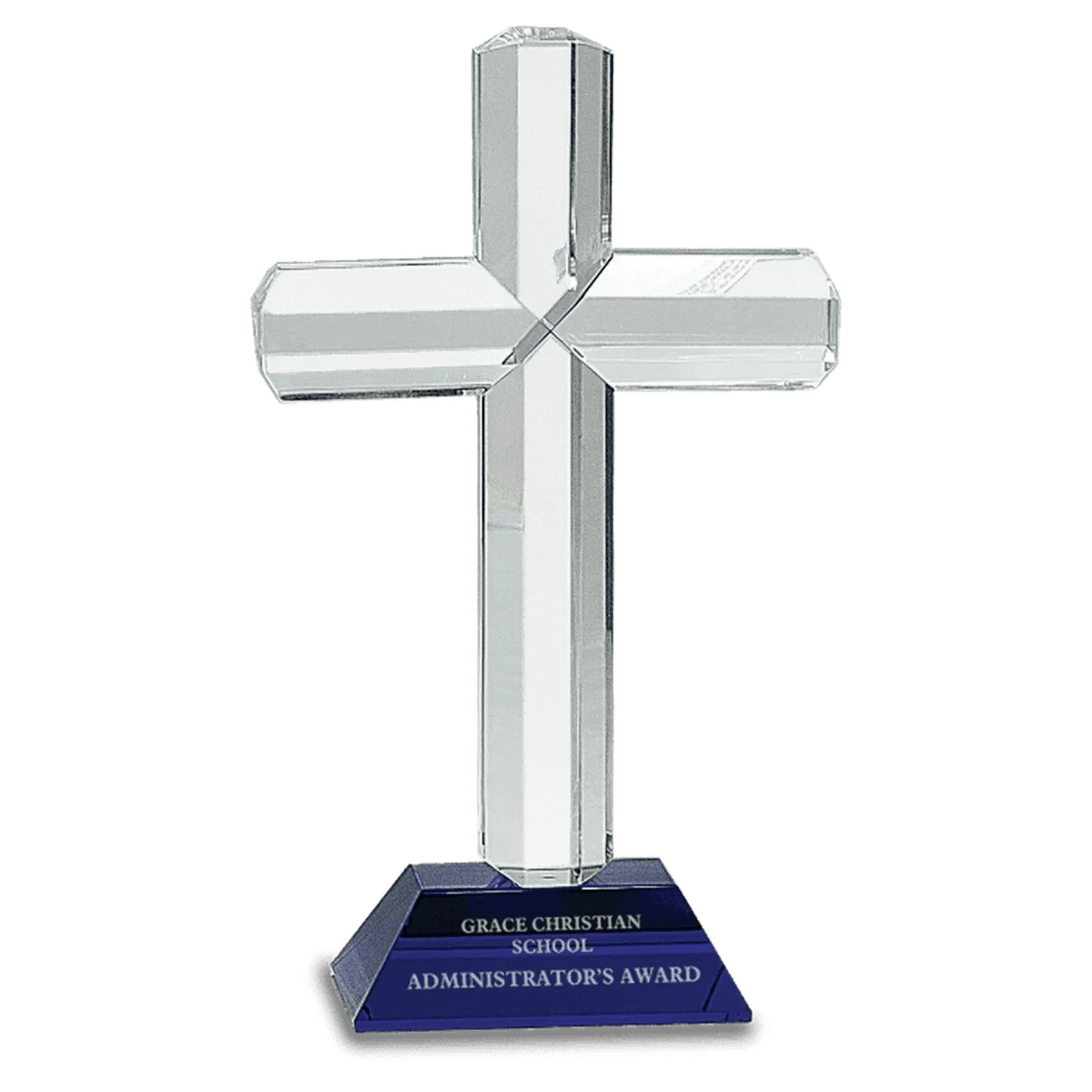 Laser Etched Crystal Cross on Pedestal Base | Faith - Based Recognition - Black