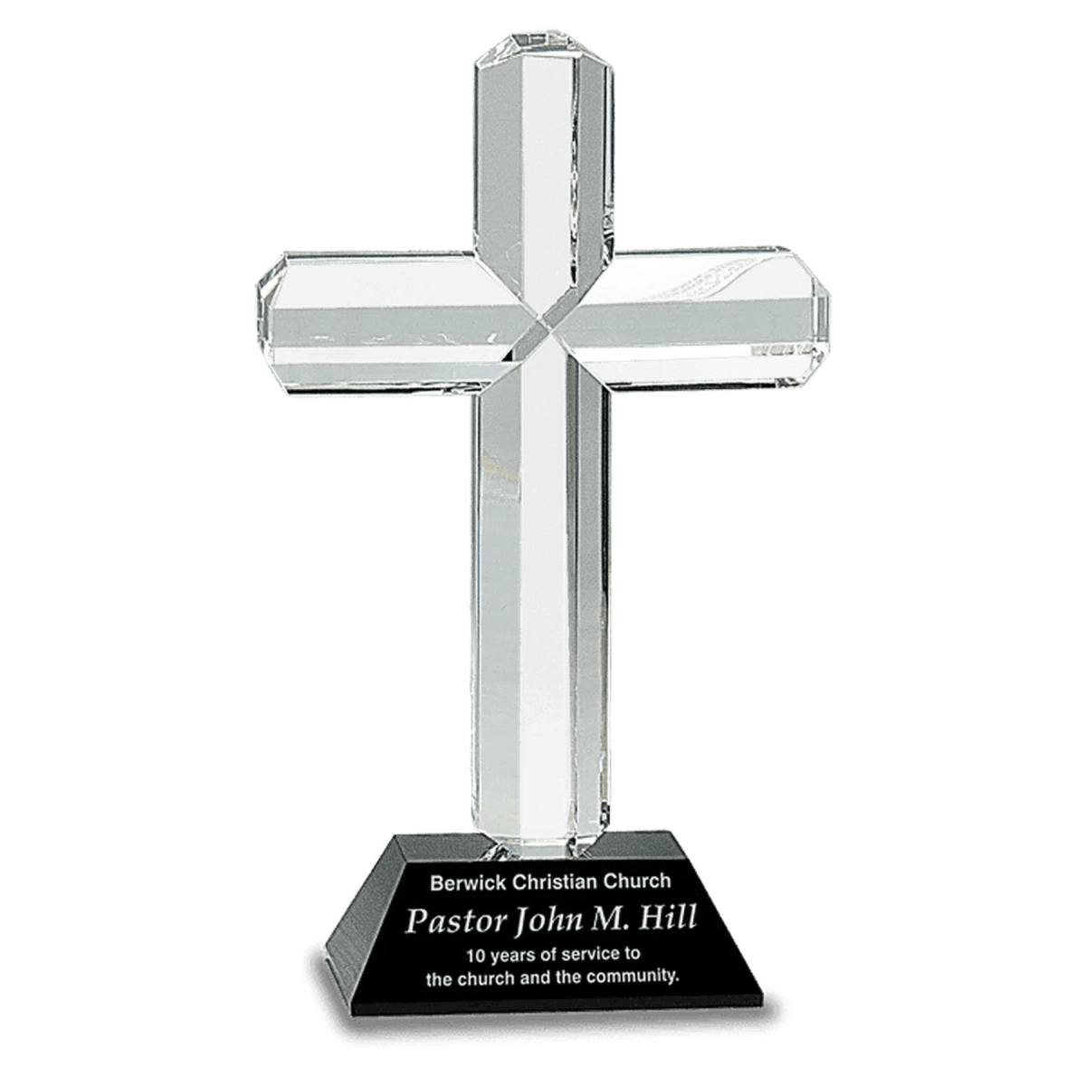 Laser Etched Crystal Cross on Pedestal Base | Faith - Based Recognition - Black
