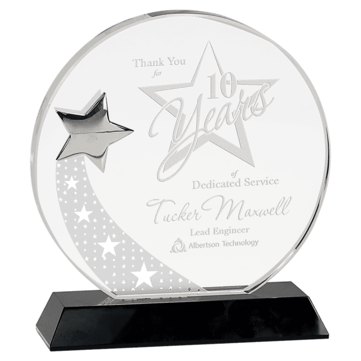 Laser Etched Crystal Shooting Star Awards - Round and Rectangle - Rectangle with Multi - Star Embellishments