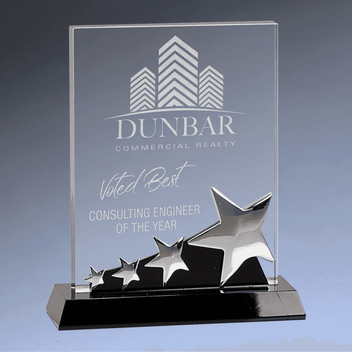 Laser Etched Crystal Shooting Star Awards - Round and Rectangle - Rectangle with Multi - Star Embellishments