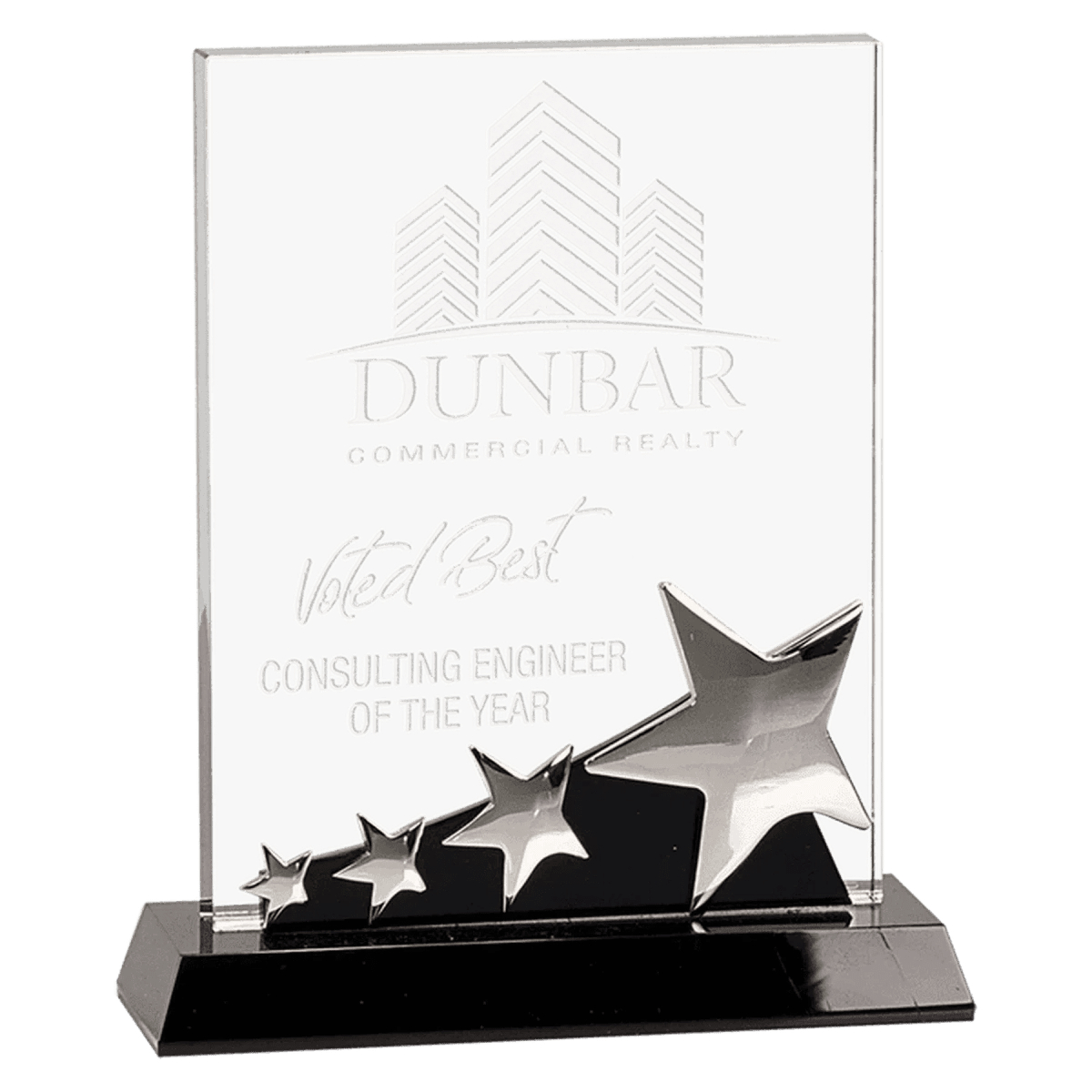 Laser Etched Crystal Shooting Star Awards - Round and Rectangle - Rectangle with Multi - Star Embellishments