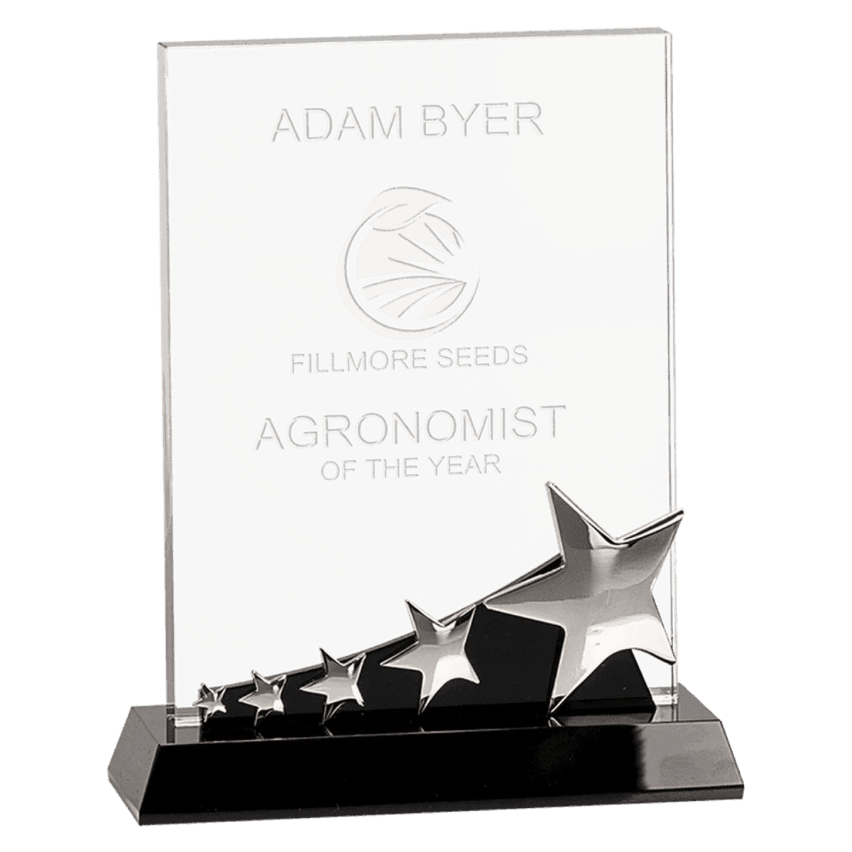 Laser Etched Crystal Shooting Star Awards - Round and Rectangle - Rectangle with Multi - Star Embellishments