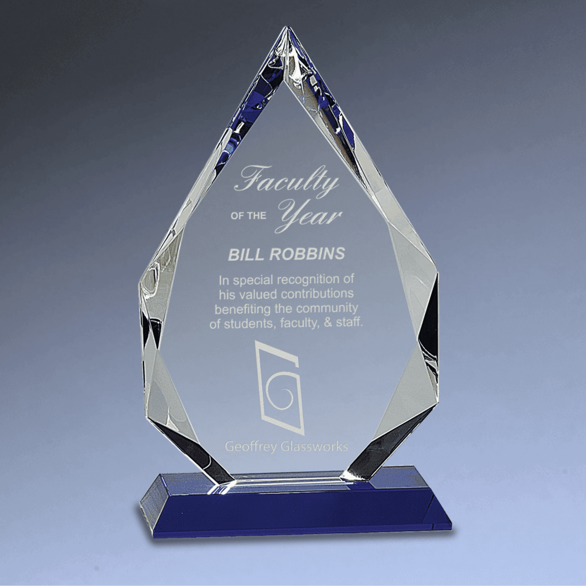 Laser Etched Faceted Crystal Diamond Awards - Blue
