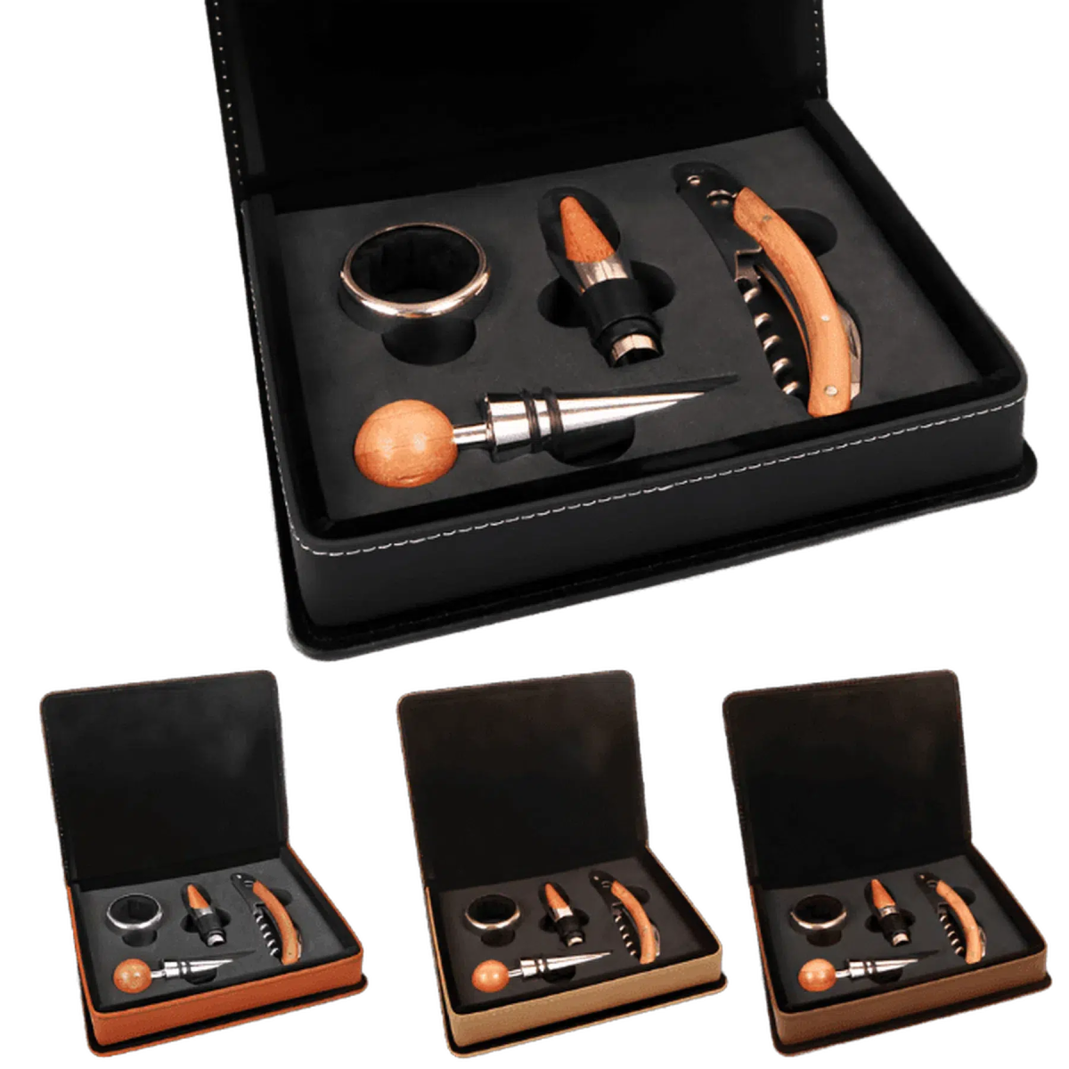 Leatherette 4 Piece Wine Tool Set (Various Colors) - LightForce Laser Engraving, LLC