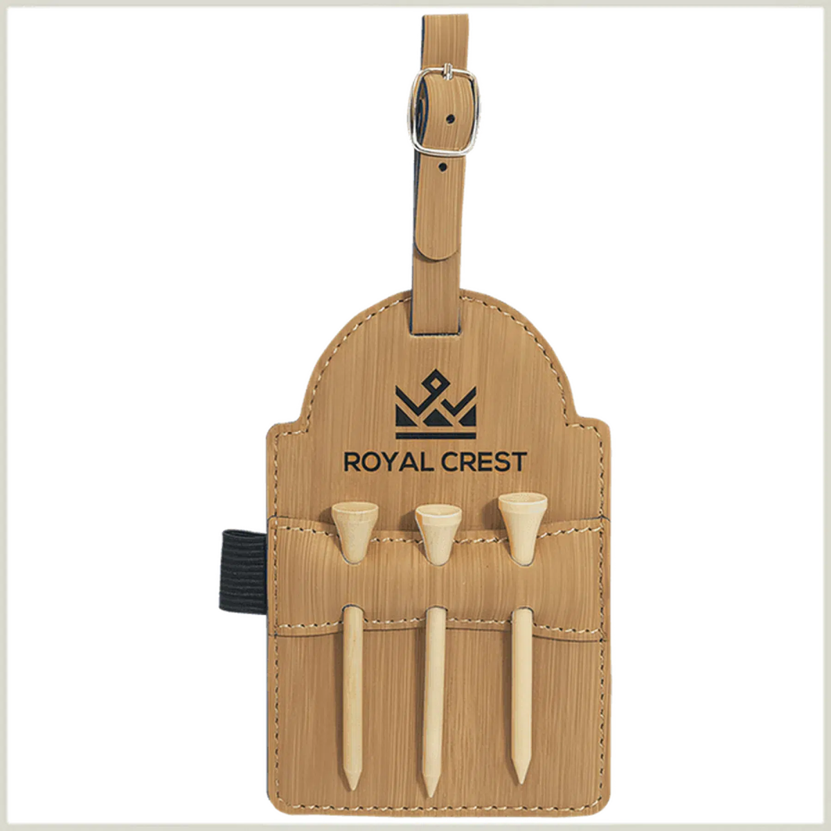Personalized Golf Bag Tags with 3 Tees in Leathrette Colors Bamboo / Leatherette