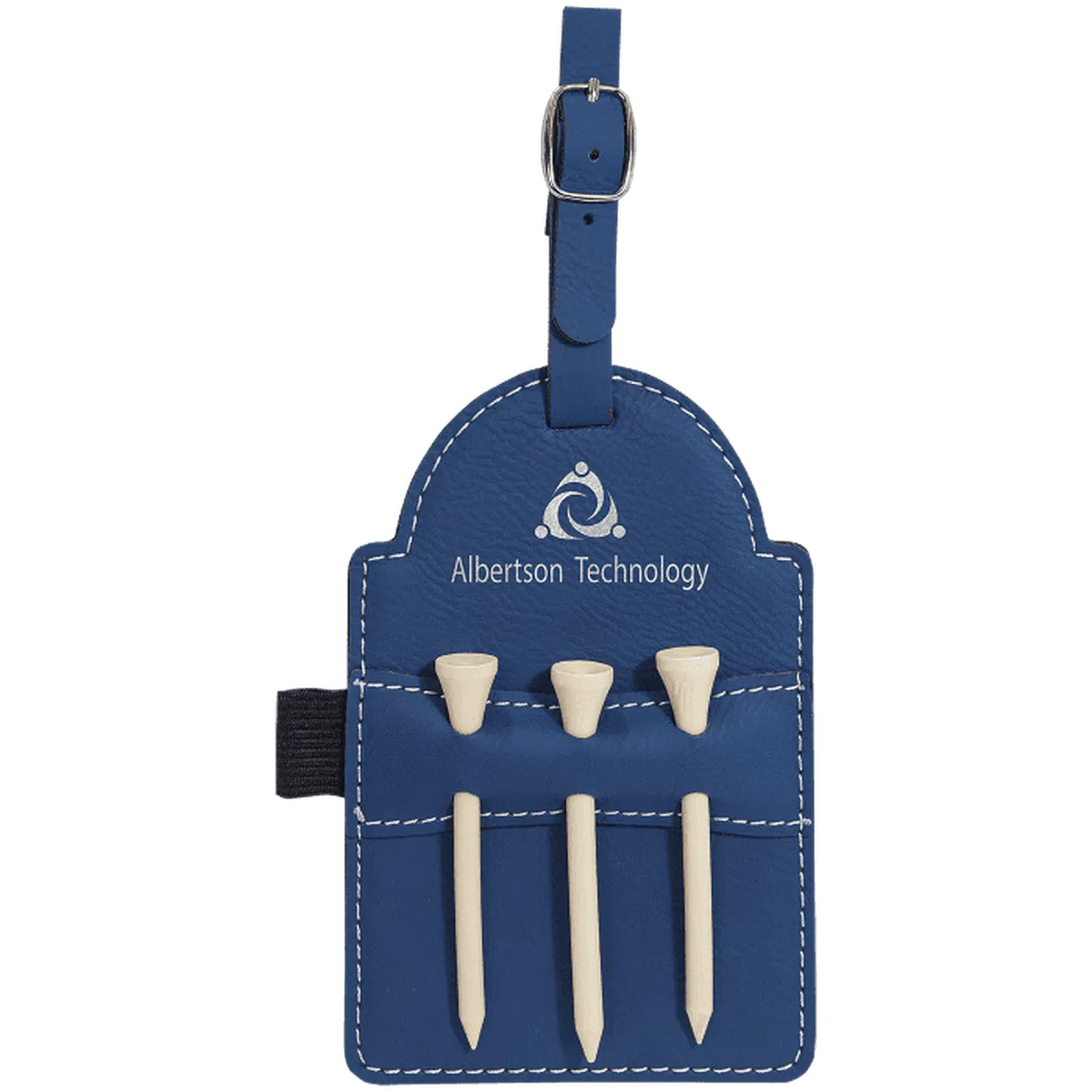 Personalized Golf Bag Tags with 3 Tees in Leathrette Colors Blue/Silver / Leatherette