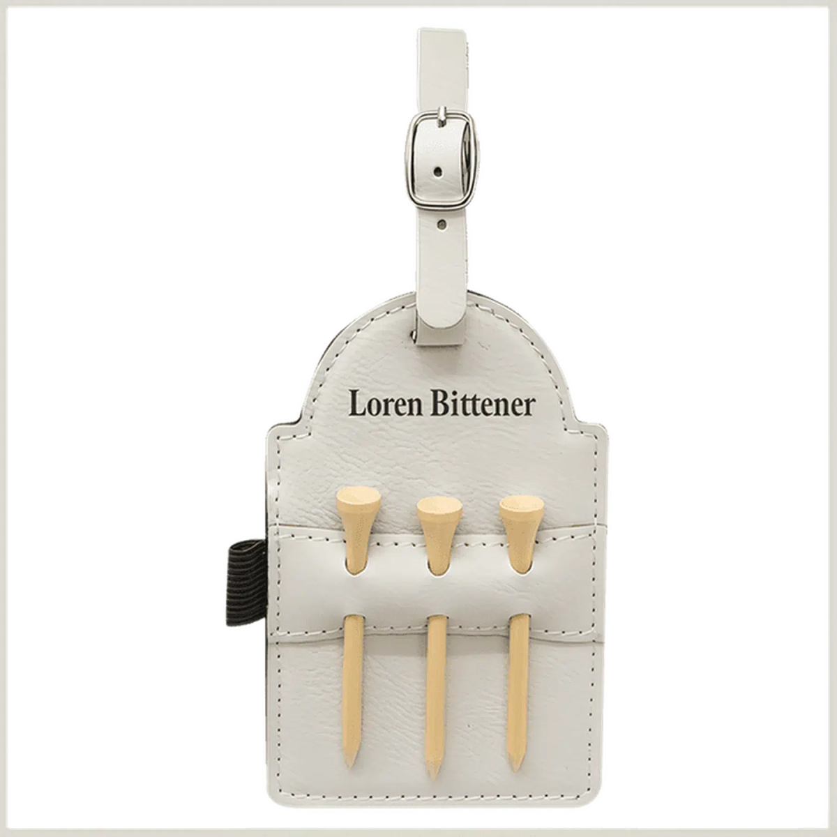 Personalized Golf Bag Tags with 3 Tees in Leathrette Colors White / Leatherette