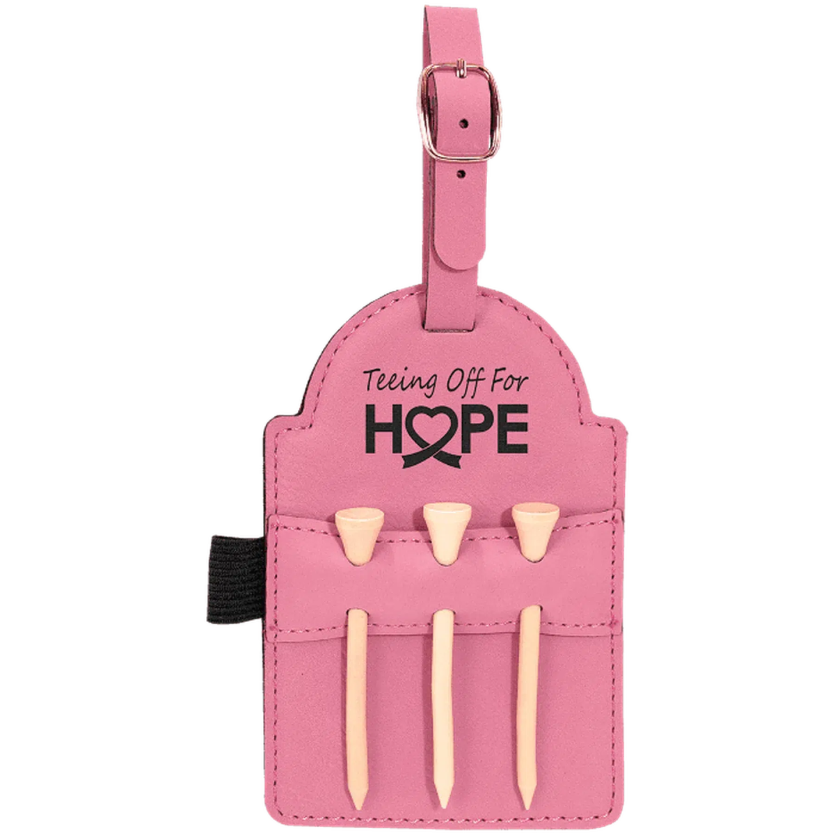 Personalized Golf Bag Tags with 3 Tees in Leathrette Colors Pink / Leatherette
