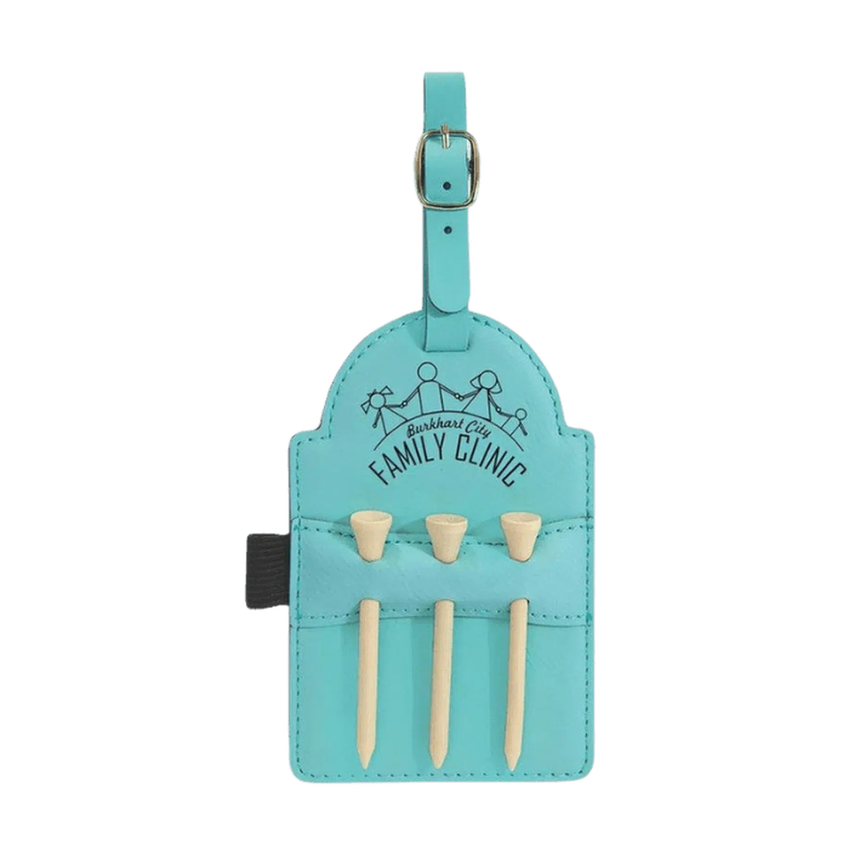 Personalized Golf Bag Tags with 3 Tees in Leathrette Colors Teal / Leatherette
