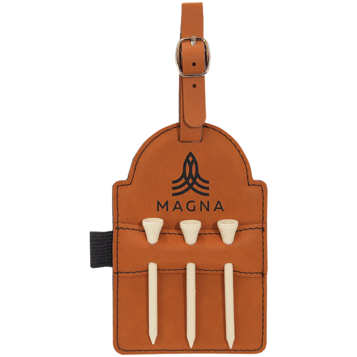 Personalized Golf Bag Tags with 3 Tees in Leathrette Colors Rawhide / Leatherette