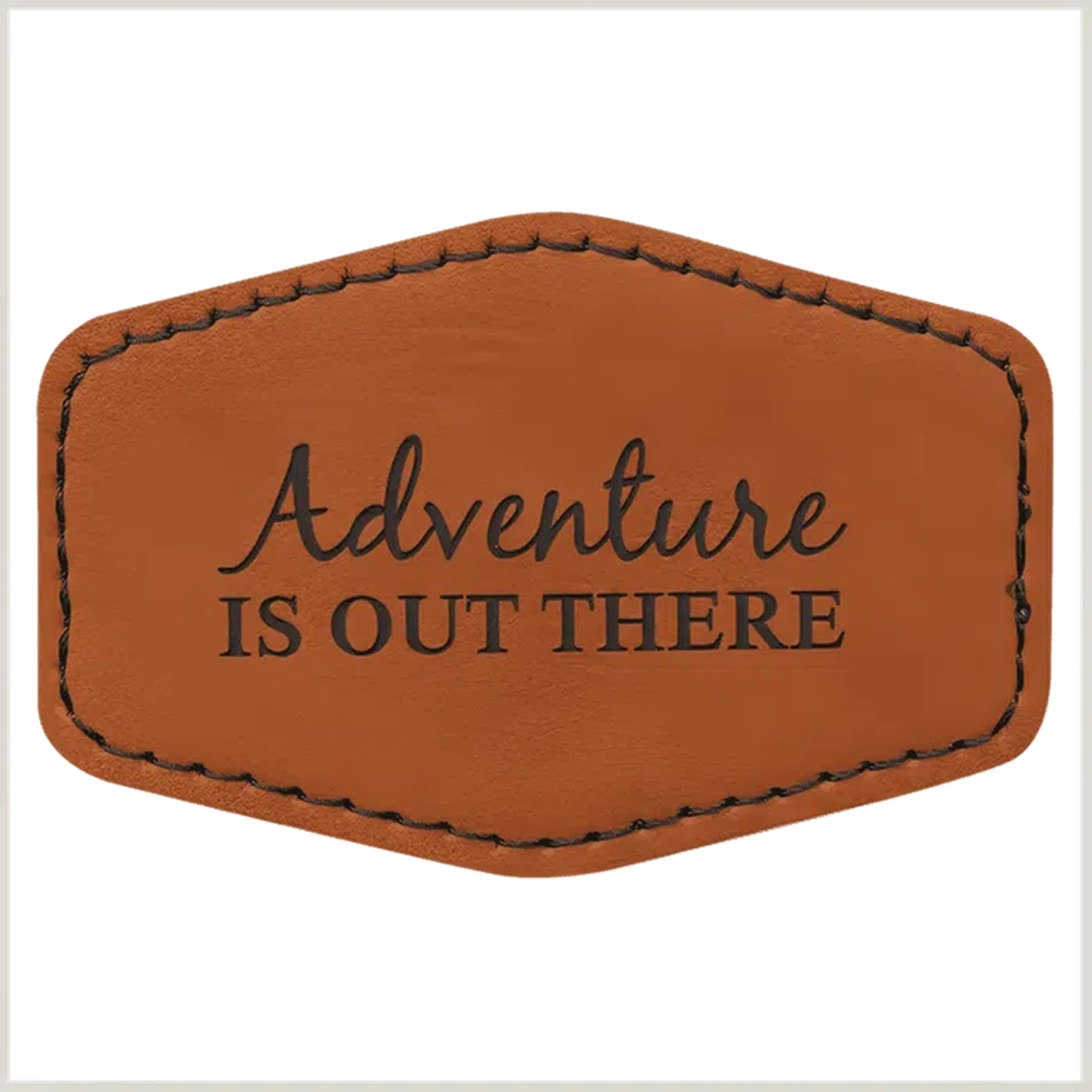Personalized Patches in Self-Adhesive Leatherette - Hexagon Shape 3" x 2" / Rawhide