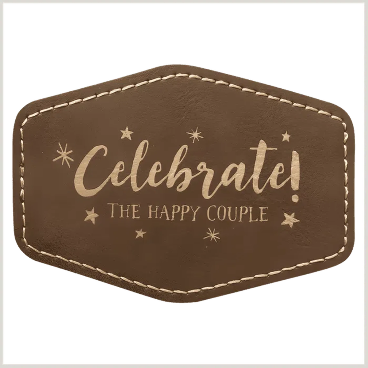 Personalized Patches in Self-Adhesive Leatherette - Hexagon Shape 3" x 2" / Light Brown