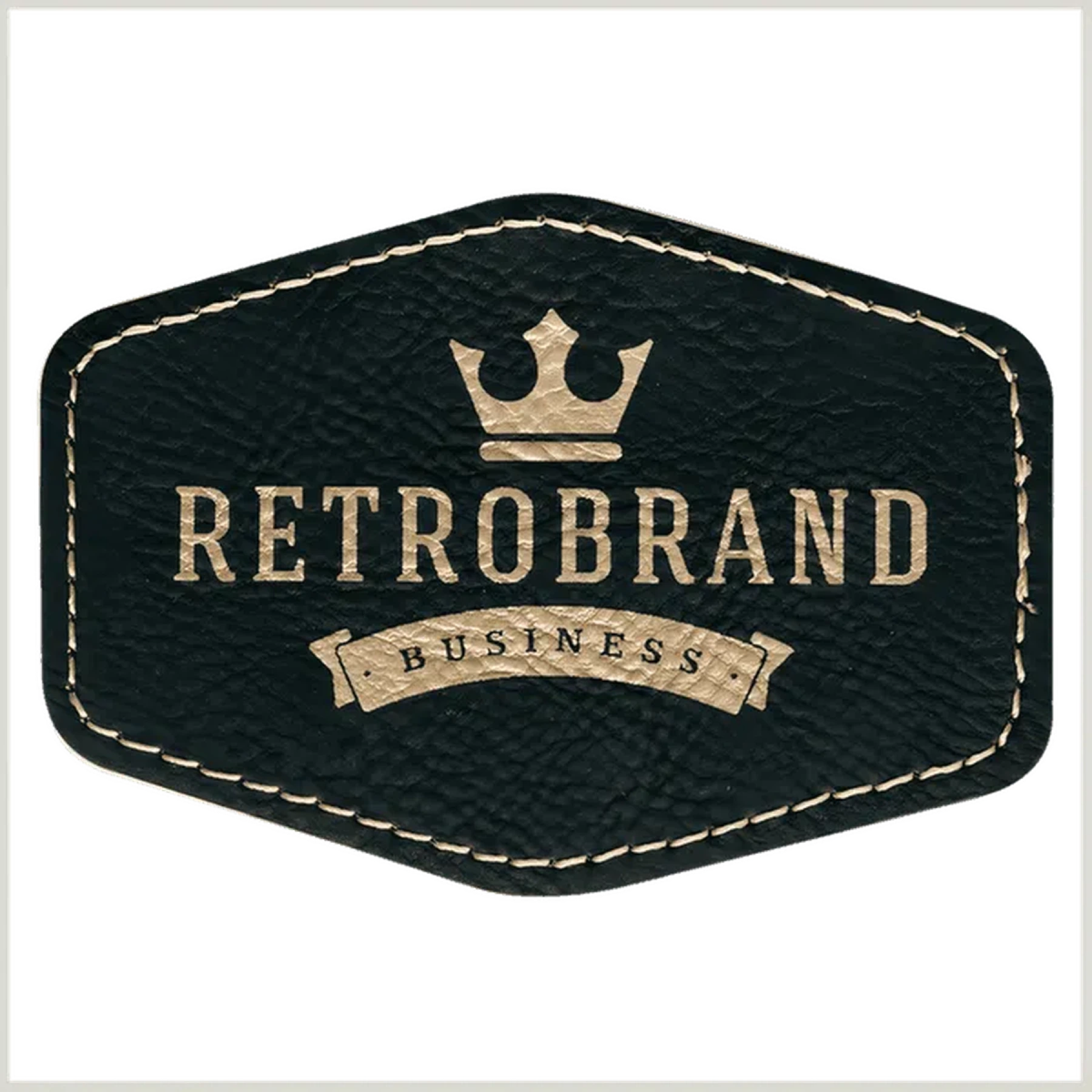 Personalized Patches in Self-Adhesive Leatherette - Hexagon Shape 3" x 2" / Light Brown