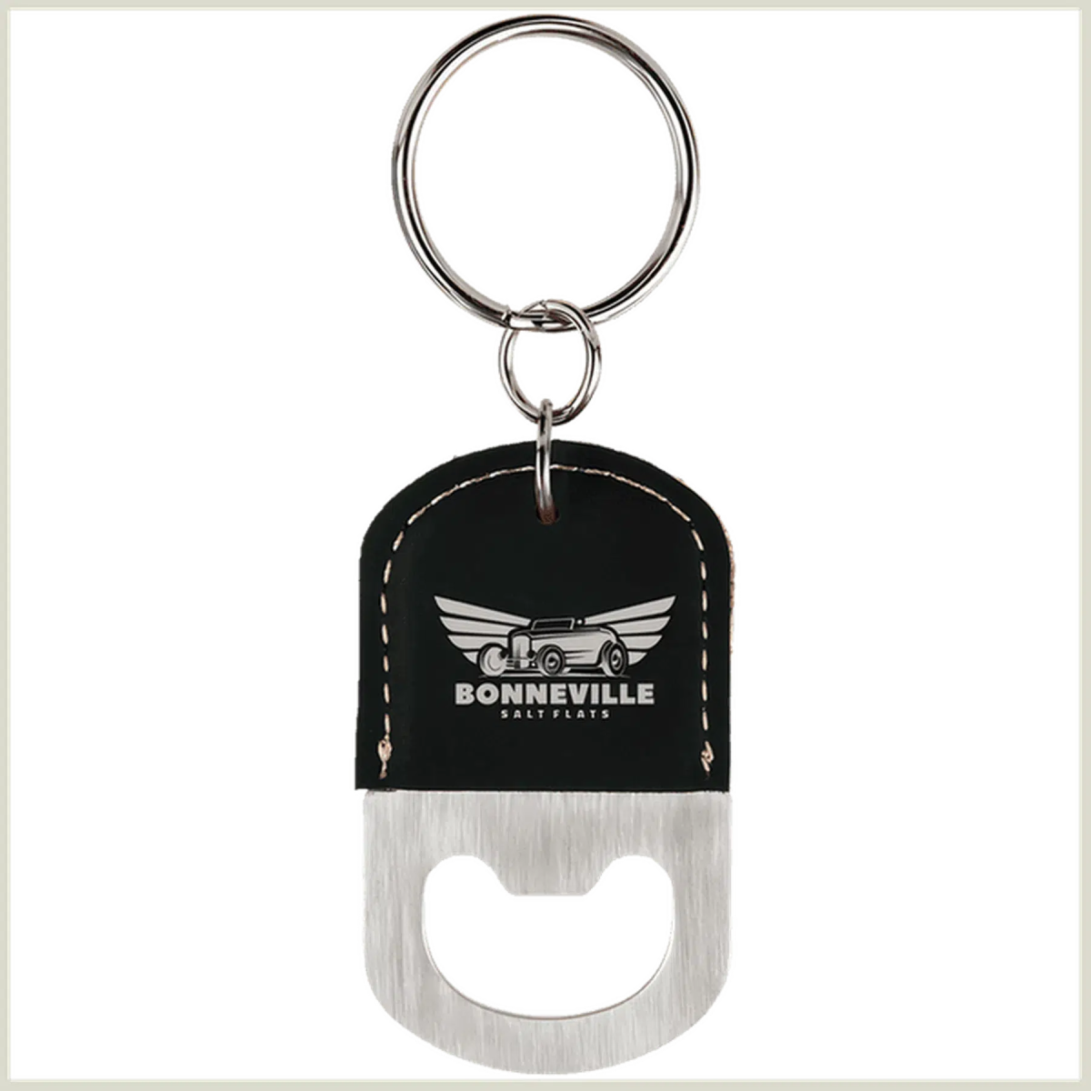 Leatherette Oval Bottle Opener with Keychain - LightForce Laser Engraving, LLC