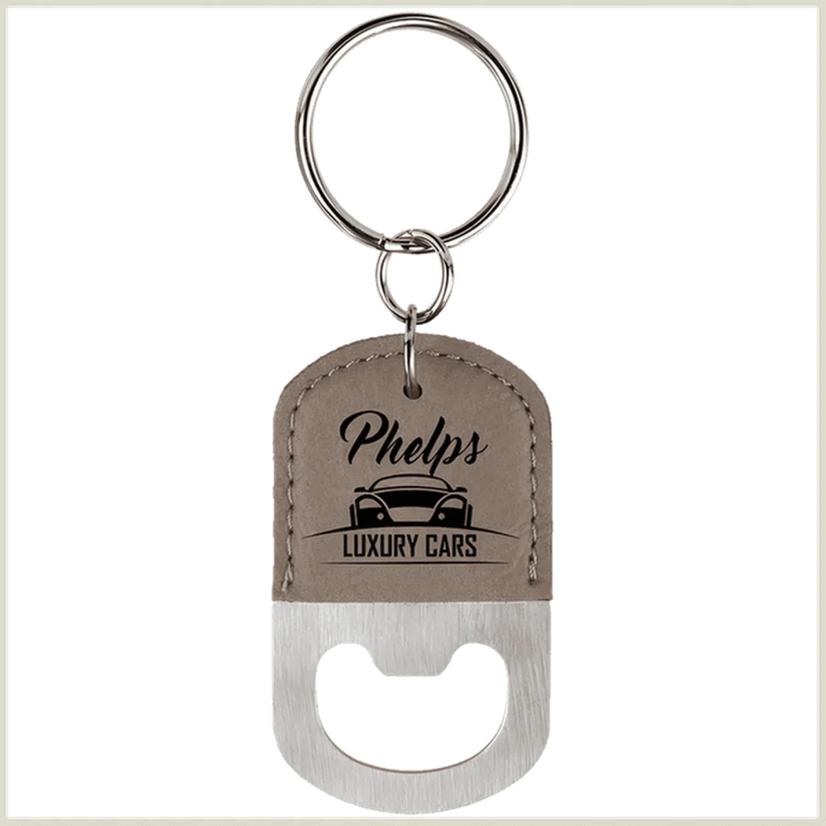 Leatherette Oval Bottle Opener with Keychain - LightForce Laser Engraving, LLC