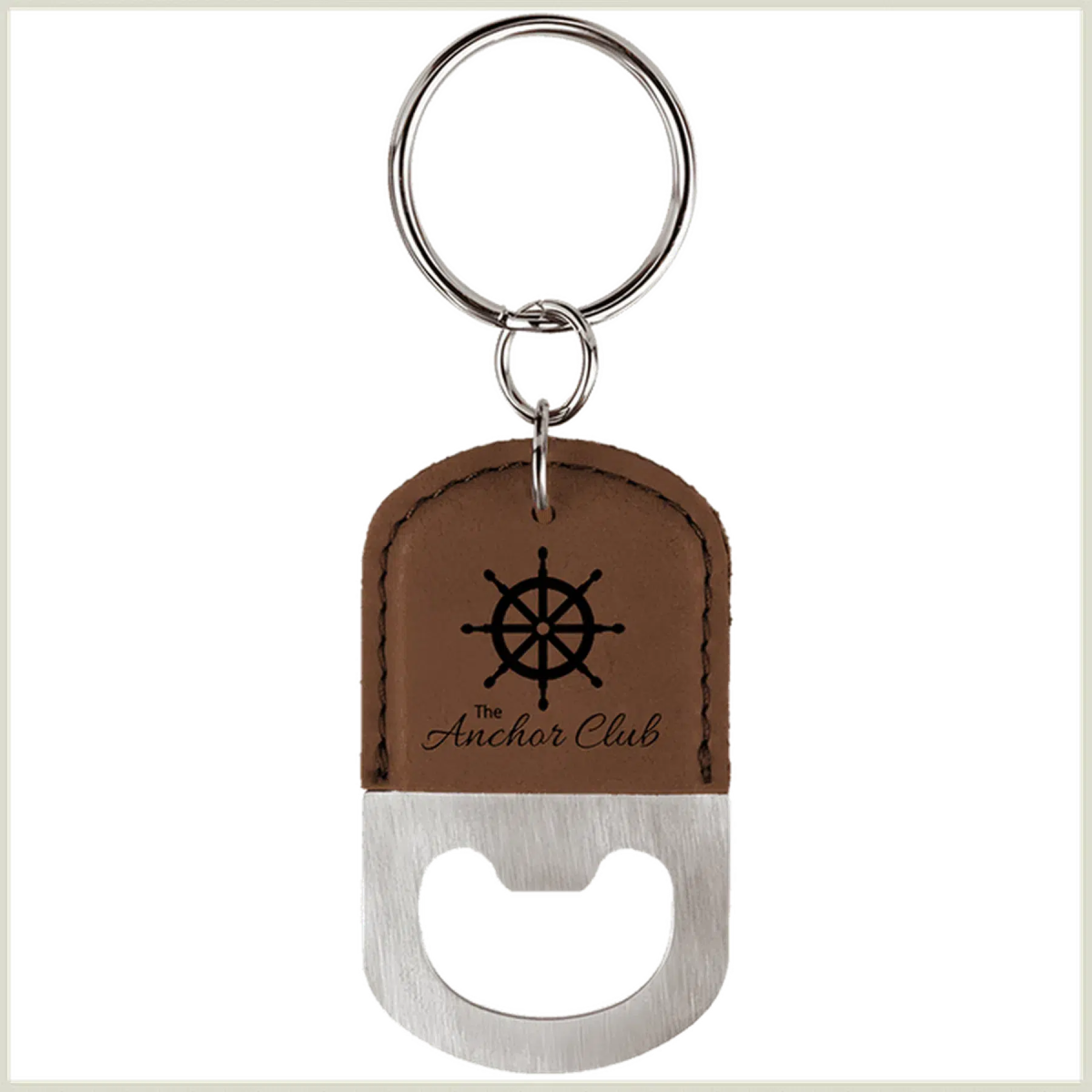 Leatherette Oval Bottle Opener with Keychain - LightForce Laser Engraving, LLC