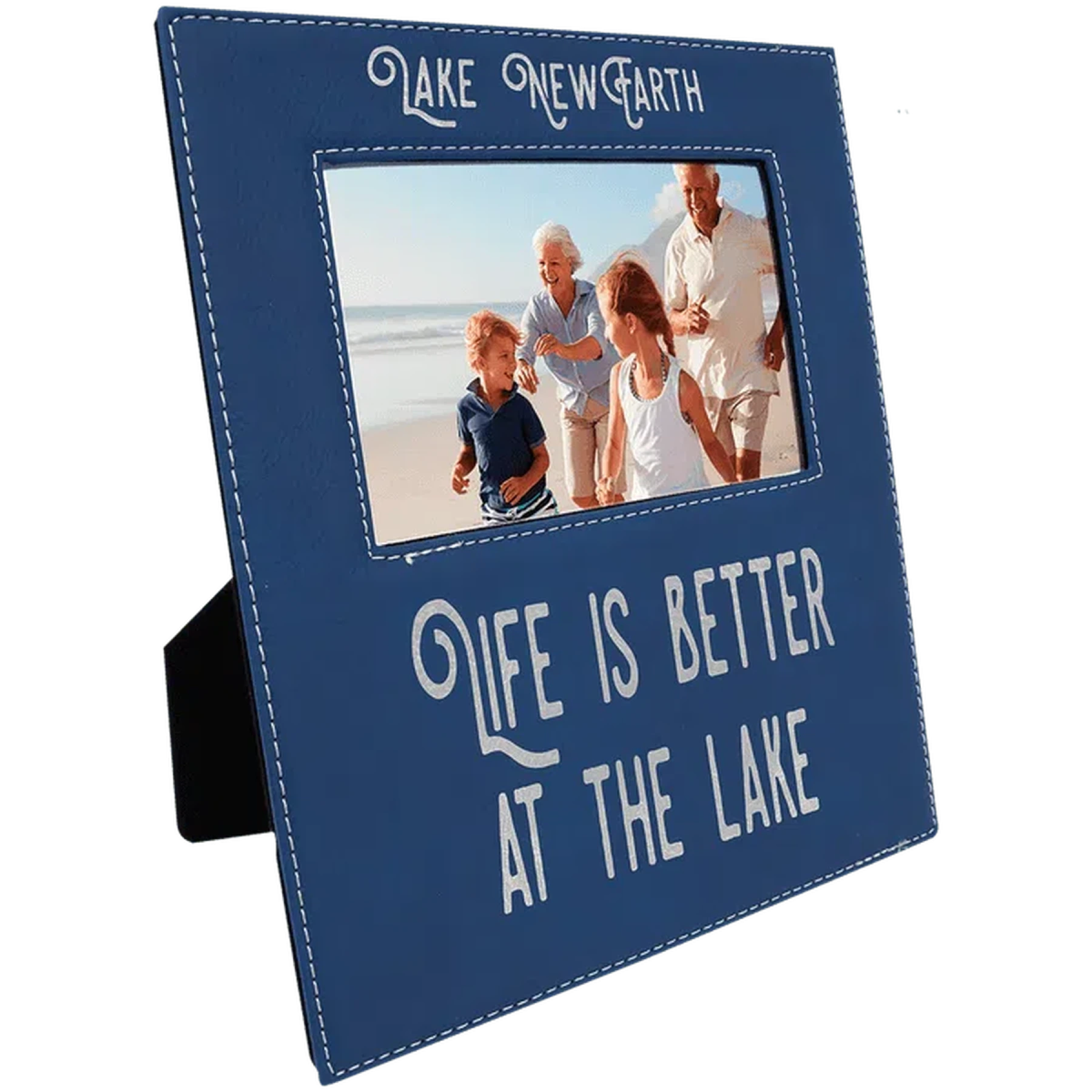 Picture Frames with Wide Personalization Area in Leatherette Colors 5" x 7" / Blue/Silver