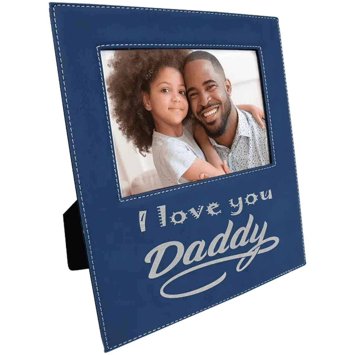 Picture Frames with Wide Personalization Area in Leatherette Colors 4" x 6" / Blue/Silver
